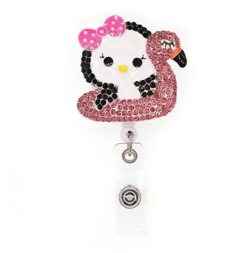 

Стразы девочка ездит на розовой утке выдвижной Бейдж катушка Мультяшные медицинские подарки для медсестры держатель для карт