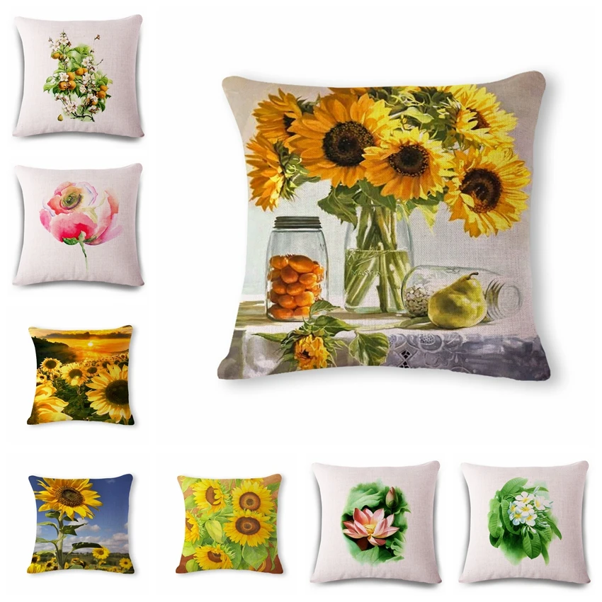 

Beautiful Sunflower Cushion Cover Print Linen Affection Sofa Car Seat Family Home Decorative Throw Pillow Case Housse De Coussin