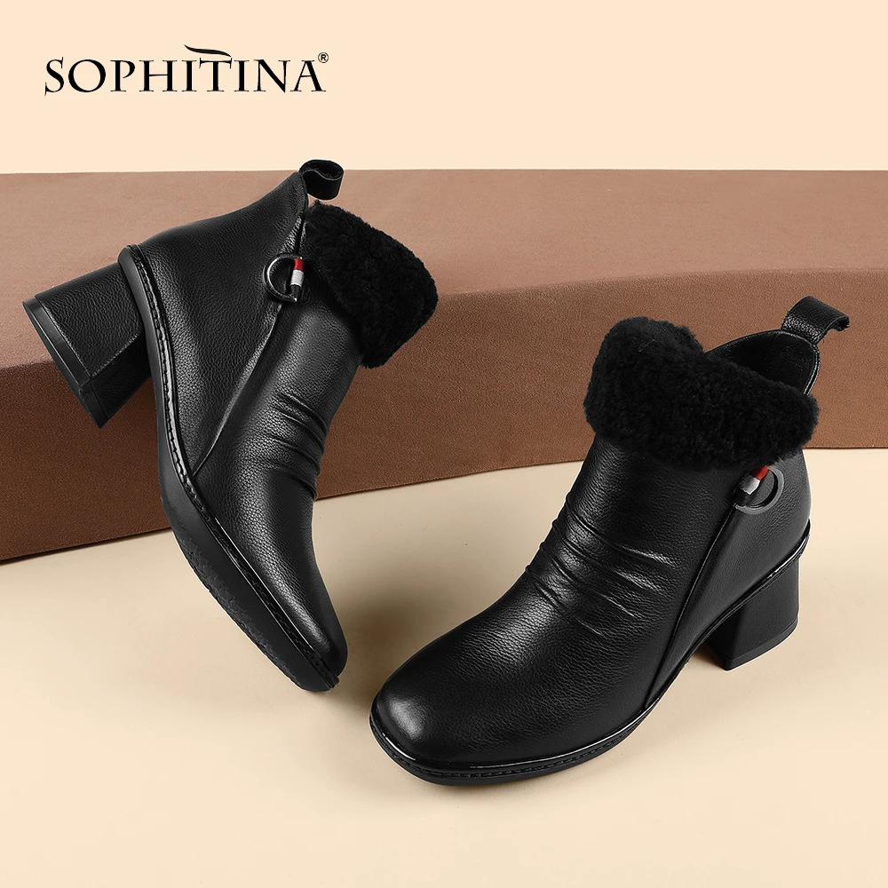 SOPHITINA/модные ботинки специального дизайна; новые удобные ботинки из коровьей кожи высокого качества на квадратном каблуке; женские ботинки с квадратным носком; MO261