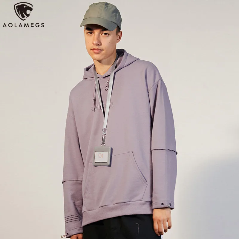 

Aolamegs Hoodies Men Solid Color Men Soft Hooded Pullover Simple Style Fashion 3D Embroidery Sweatshirt Casual Streetwear Couple