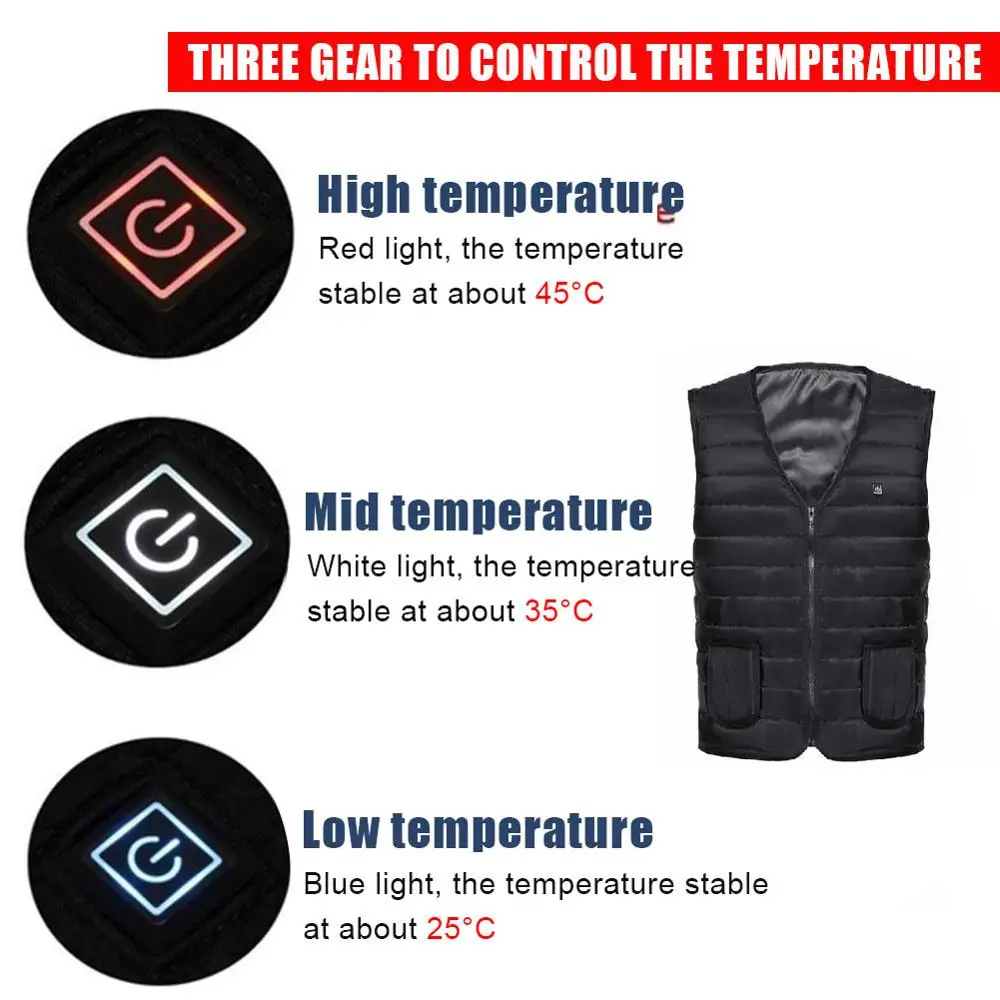 

Smart Heating Vest 5 PiecesUSB Heating 3 Gears Adjustable Vest Warm Vest Electric Heating Vest Unisex Outdoor Sports Vest