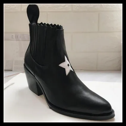 

women motorcycle shoes brand star designer ankle boots autum winter slip on heels shoes woman genuine leather shoes woman
