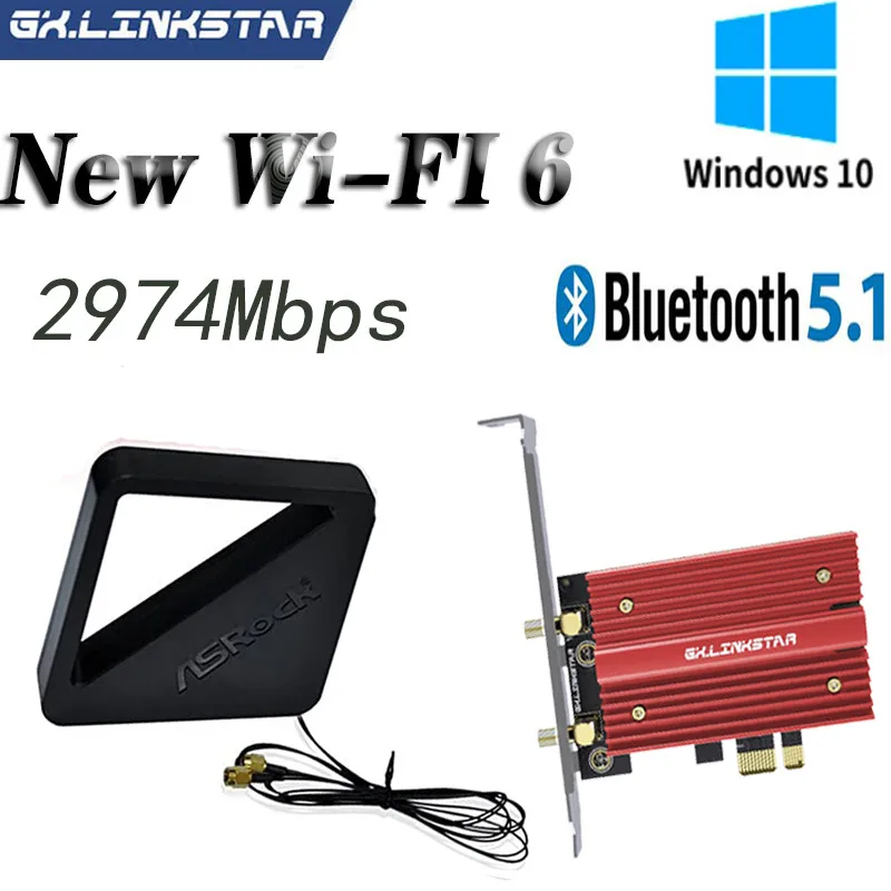 

2974Mbps PCIe Wifi6 Adapter Intel AX200 Wifi Card Wireless Bluetooth 5.1 Dual Band 2.4G/5Ghz 802.11ax/ac External Asrock Antenna