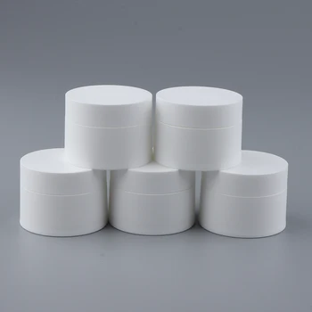 

5 Count White Low Profile Jars Plastic Empty Cosmetic Containers Screw Caps for Powder, Body Cream, Lotion, Sugar Scrubs