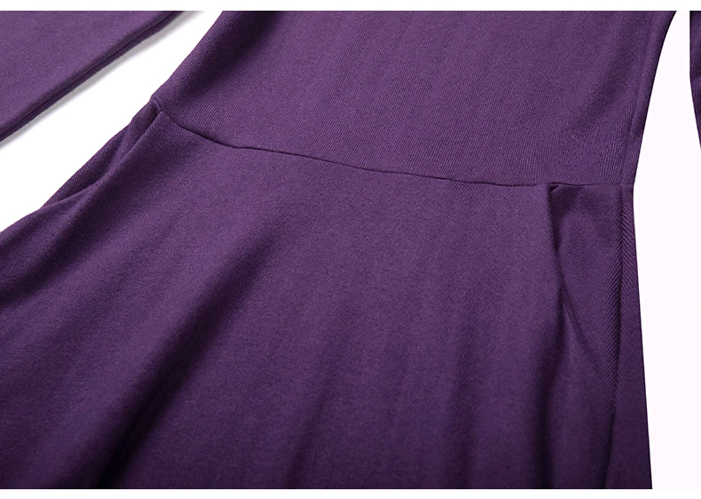 Vintage Autumn Winter Maxi Long Dress Purple Slim Fit Long Sleeve Knitted Turtleneck Office Lady Dresses Plus Size M-3XL