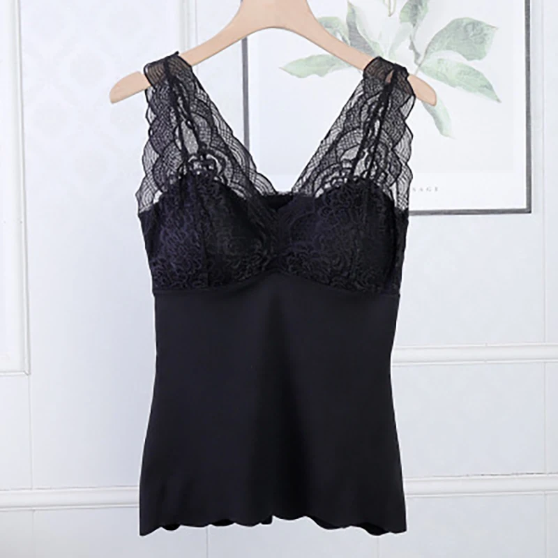 Women Winter Warm V Neck Lace With Bra Pad Base