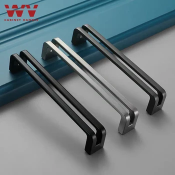 

WV Kitchen Cabinet Furniture Handle Solid Brass Brushed Gold Black Hollow Bookcase Drawer Pulls Knobs and Handles Hardware 6088