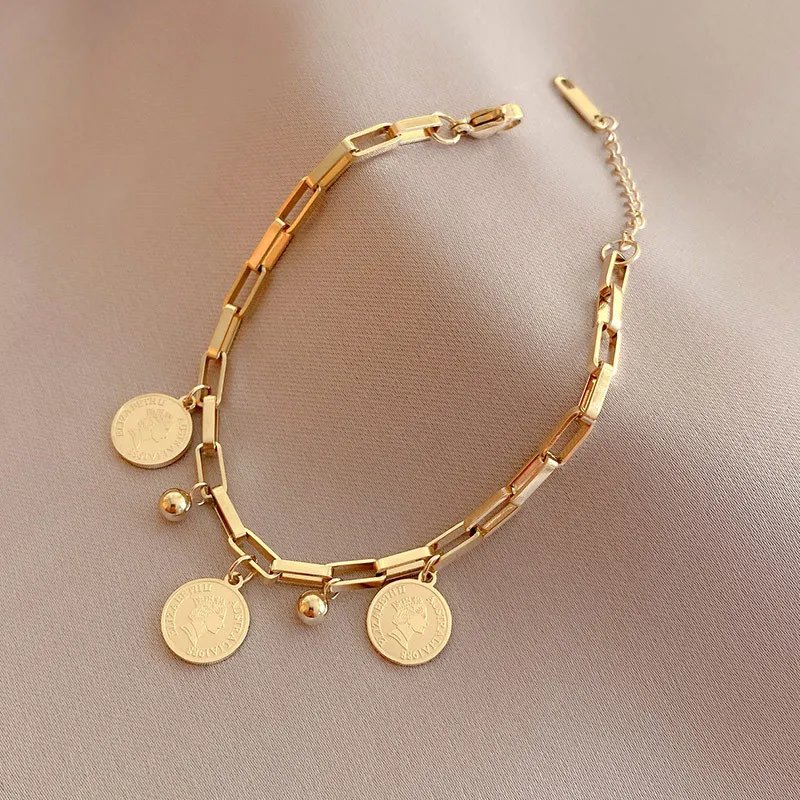 316L Stainless Steel Portrait Coin Pendant Bracelet For Women fashion jewelry fashion bracelet stainless steel bracelet