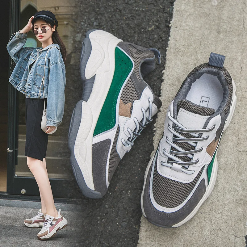 

Spring And Autumn New Style Women's Casual Punched Sheet Surface Running Shoes INS Super Fire Thick Bottomed Dad Shoes Athletic