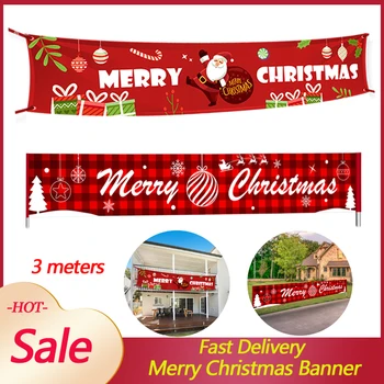 

3m Non-woven Fabrics Merry Christmas Banner Large Xmas Sign Christmas Decorations for Home Outdoor Store Banner Flag Pulling