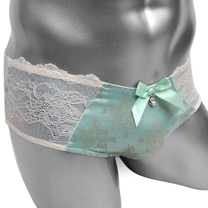 Sissy Satin Brief Panties with Bowknot Lace Patchwork Brand High quality Sexy Men Briefs Underwear Lingerie Sissy Panties