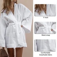 Women's V-Neck Kimono Cardigan Mini Dress Cotton Linen Long Sleeve Sashes Dresses Robe Style Lace Up Summer Loose Vestidos - Image 6