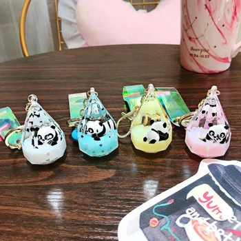 

Floating Creative Cute Panda Acrylic Milk Bottle Keychain Moving Liquid Quicksand Drift Bottle Keyring For Women Bag Pendant