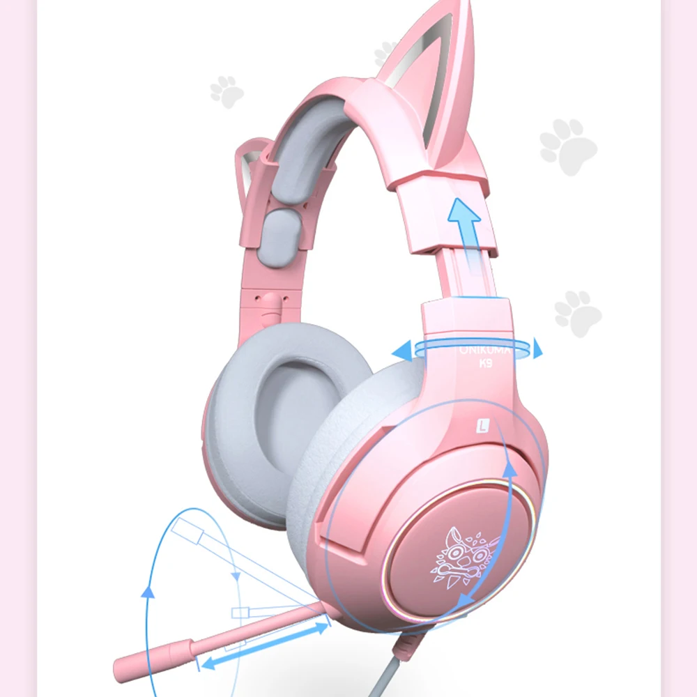 Écouteurs stéréo de jeu RGB 7.1, casque rose amovible, oreille de chat, filaire USB avec micro, réduction de bruit, pour PS4/Xbox one, pour fille mignonne