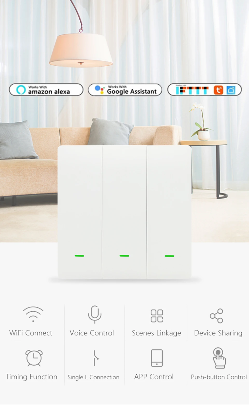 EJLINK Tuya Wifi Smart Switch Push Button Wall Light Switch 220V Smart Home Switch No Neutral Works With Alexa, Google Home (1)