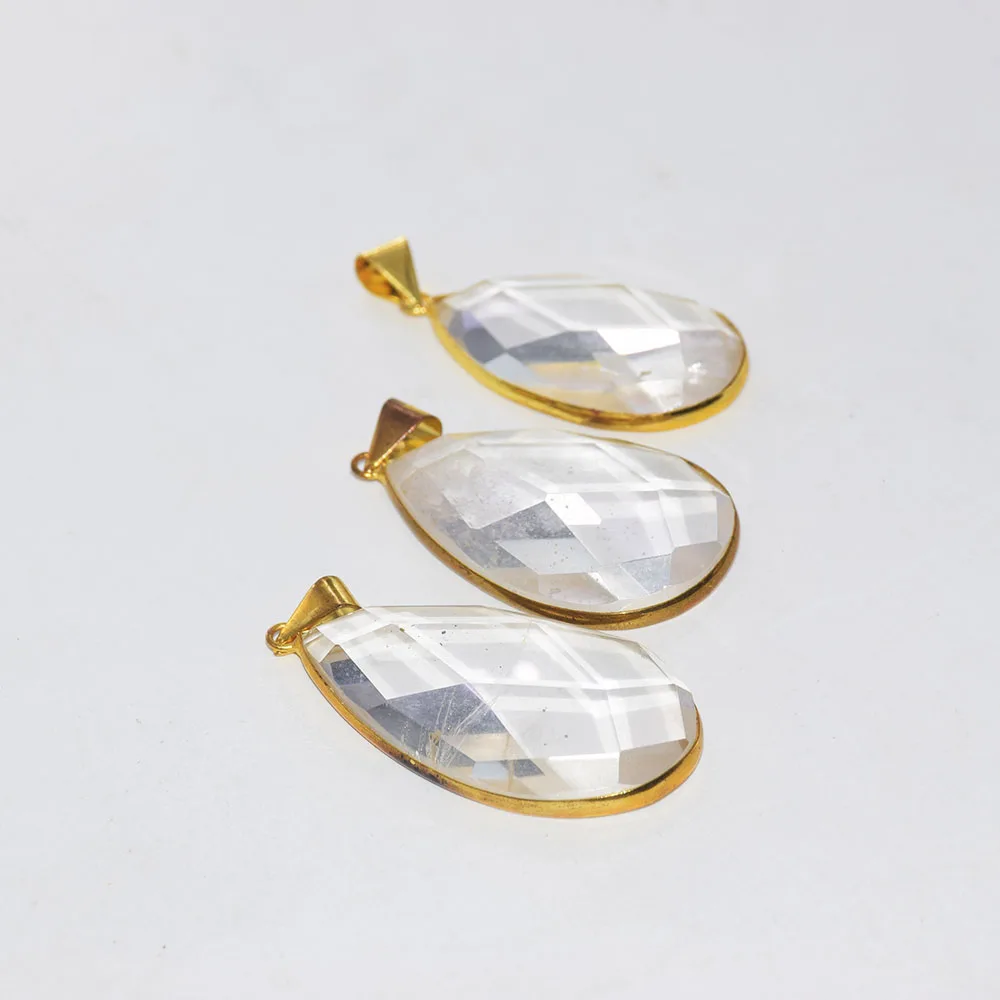 Natural Quartz Crystal Charms, with Top Golden Plated Iron Loops