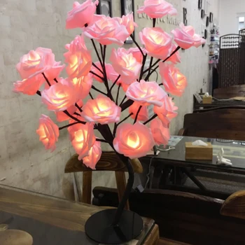 

EU Plug white/pink Rose flower Night Light Events Parties Rose Tree Lamp LED Garland Lights for Home Decoration table lamp