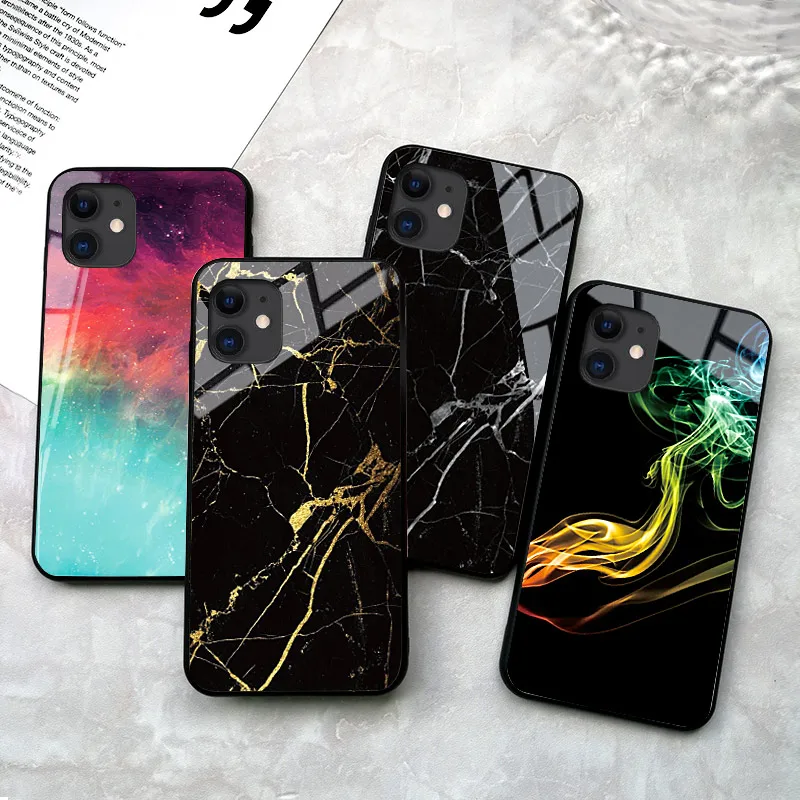 Phone Case Cover For iPhone 11 Pro Max X XR XS 5 5s SE 6 6S 7 8 Plus Tempered Glass Silicone Nebula Marble Smoke Designer Cases |