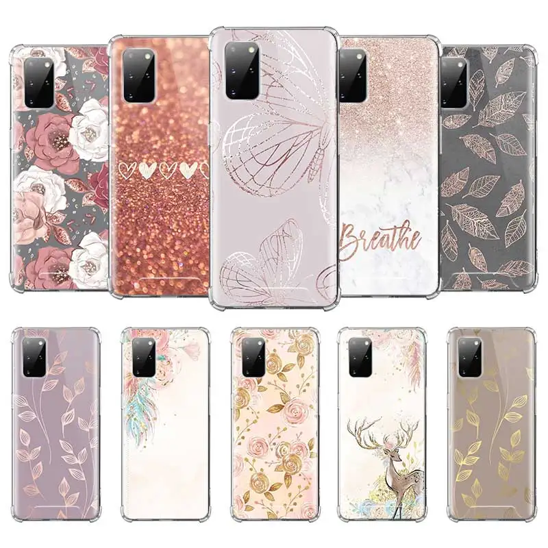 Gold Bronzing Rose Flower Case For Samsung Galaxy S10 S20 Ultra S10e S9 S8 Plus Note 9 10 Lite Fall Proof Airbag Phone Coque