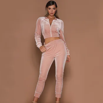 

Solid colorslim diamond velvet sportswear set tracksuit Turtleneck sweatshirts Casual Suit Women clothing Knit Sporting