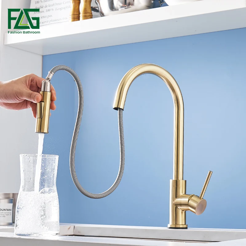  FLG Brushed Gold Touch Control Kitchen Faucets Smart Sensor Kitchen Tap Stainless Steel Touch Fauce - 4000057769000