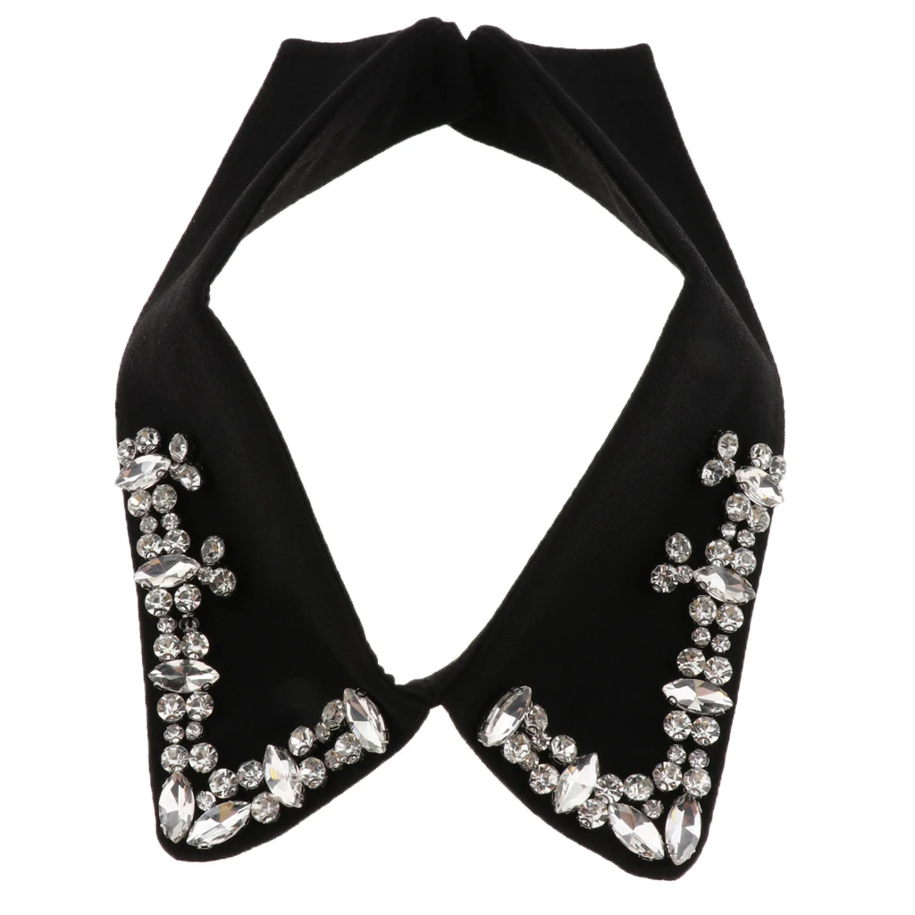 Solid Fake Collar Shirt Women Lady Detachable Collars Beaded Faux Collar Detachable Lapel False Fake Chiffon Dickey Collars