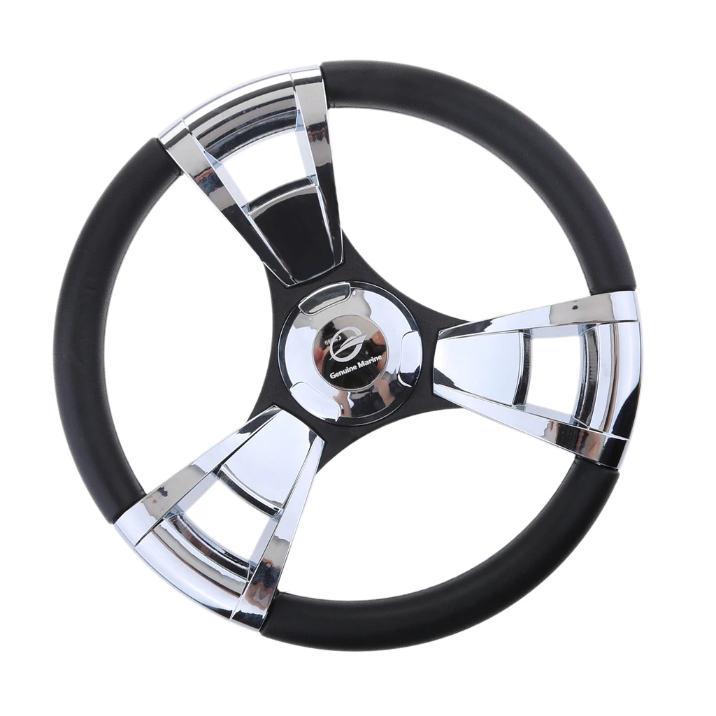 Boat Steering Wheel W/ Polished Chromed ABS Spoke & Center Inserts Keyed Hub