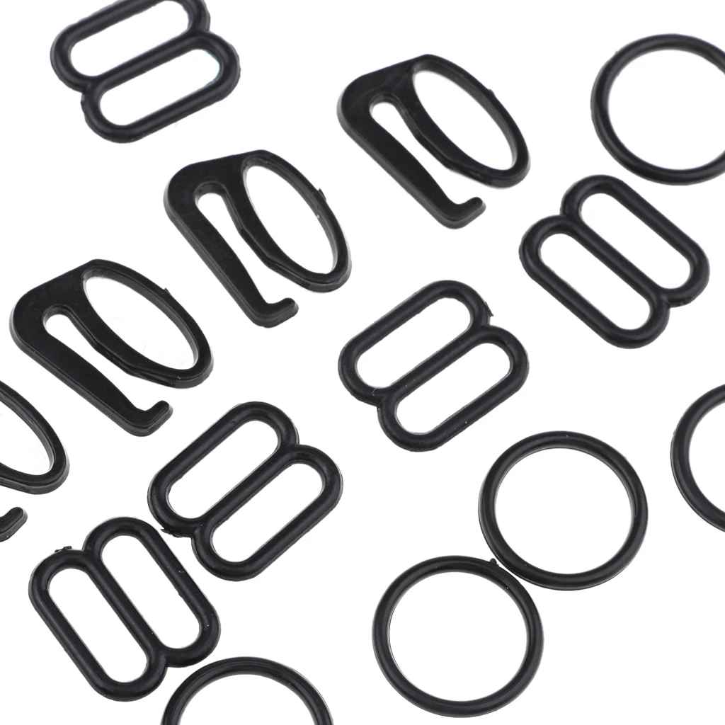 20 Sets Black Bra Strap Adjuster Slider Hook O Ring Buckles Bikini Fastener