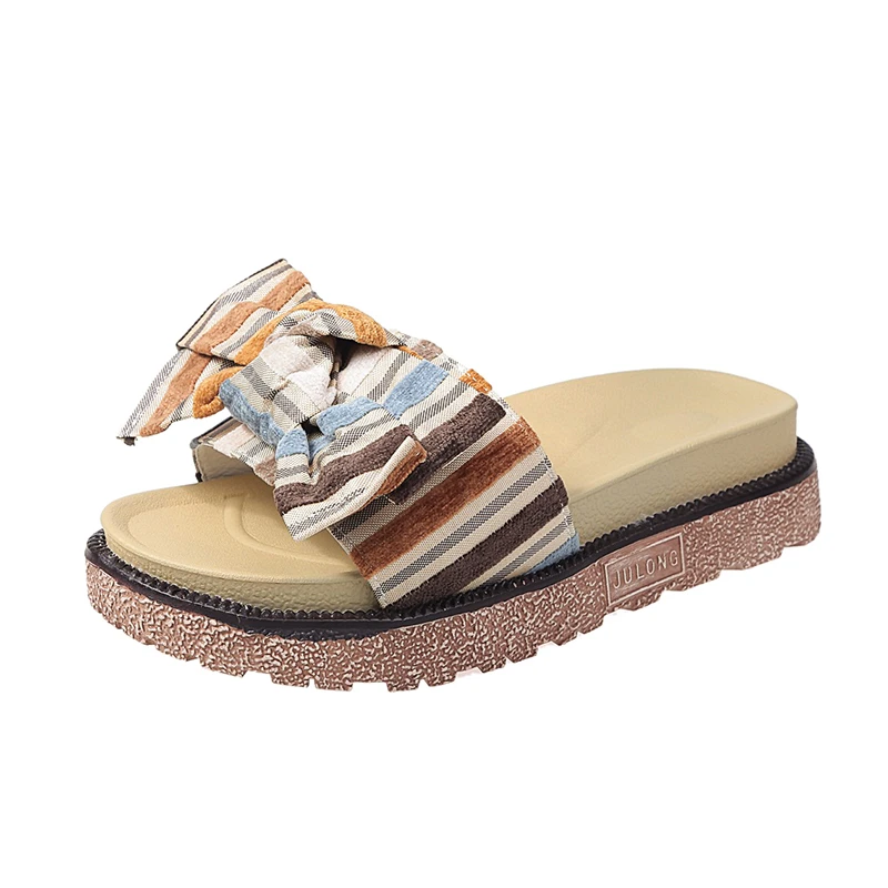 2020 Summer Women Platform Slippers Mixed Colors Bow Designers Beach Sandals Casual Woman Shoes Outside Open Toe Flat Slides | Обувь