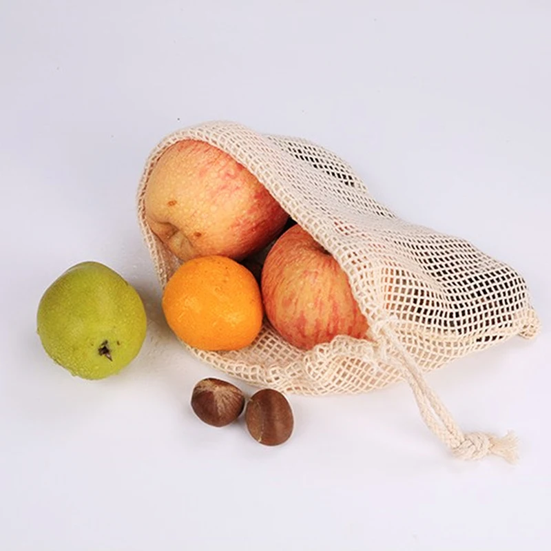 pces reusável saco vegetal lavável algodão malha saco eco string sacos para legumes frutas compras cozinha armazenamento organizador