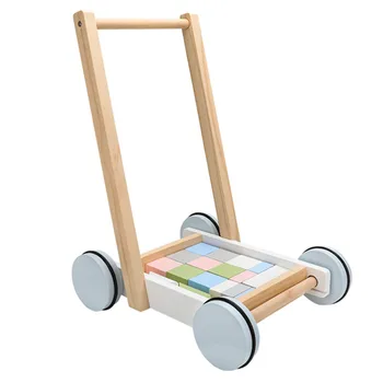 

1 Set Trolley Multi-function Wooden Adjusted Durable Creative Building Block Walker Baby Walker Trolley Toys for Baby Kids Toddl