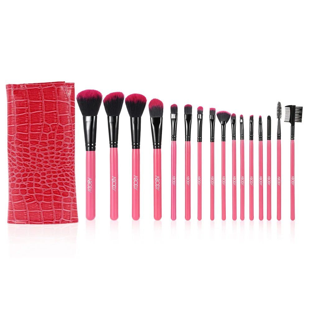 Abody 16Pcs Makeup Brushes Set Powder Foundation Eyeshadow Make Up Brush Kits Cosmetics Soft Synthetic Hair With PU Leather Case