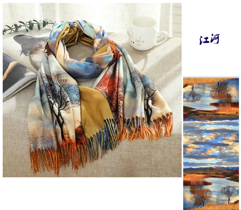 Новинка, дизайнерский женский зимний кашемировый шарф, шаль, цифровая Раскрашенная шаль, модный плотный шарф из пашмины с масляной росписью - Цвет: 44-14