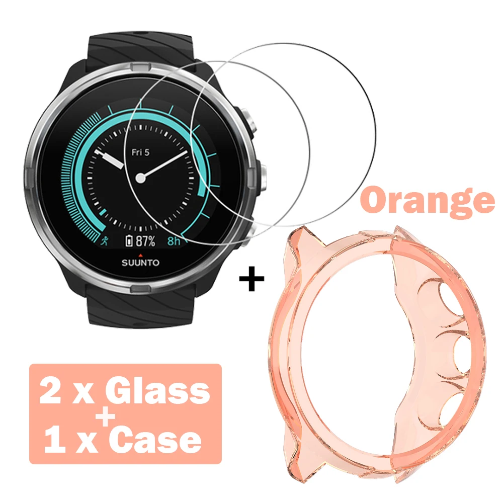 2+1 Protector Case + Screen Protector Film for Suunto 9 smart watch Soft TPU Protective Case Cover Shell Tempered Glass Film 