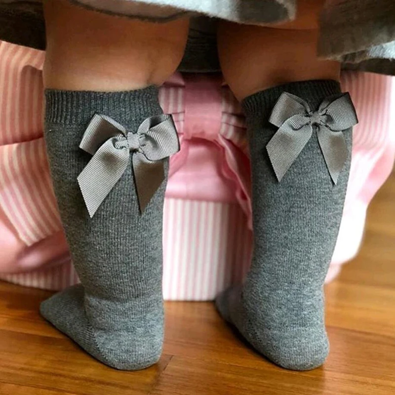 Girl Bow Socks Baby Girls Stockings Solid Color Bowknot Cute Wild Cotton Long Stockings Toddler Girls Knee High Socks 2-8 Years