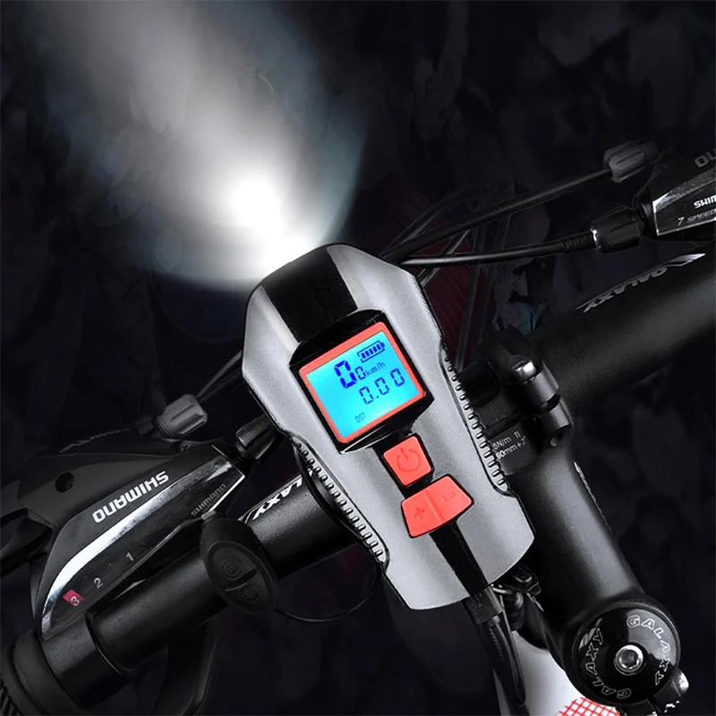 

Waterproof Bicycle Computer With Light USB Charging Bike Front Light Flashlight Handlebar Cycling Head Light w/ Horn Speed Meter
