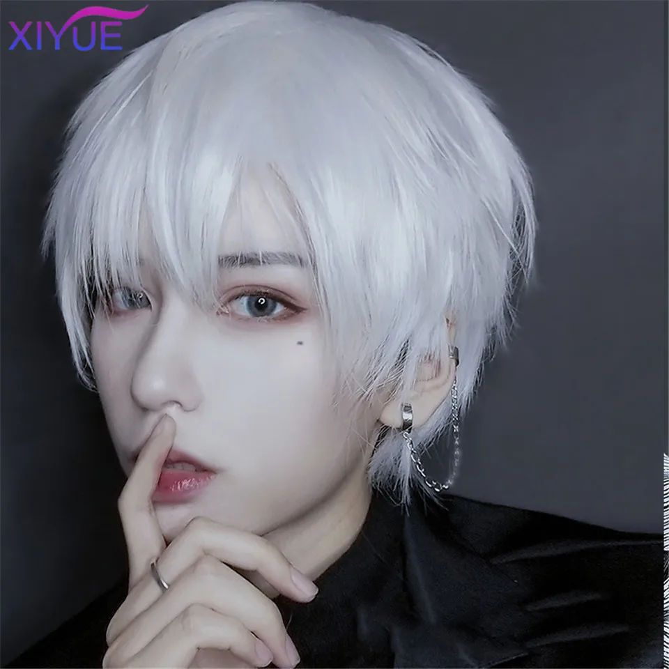Sintéticas para Masculino Resistente ao Calor Xiyue Preto Peruca Masculina Curta Reta Franja 12 Perucas Menino Cosplay Anime Diário Festa 15 High Quality Apliques e perucas