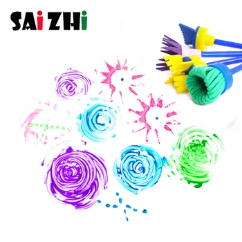 

Saizhi 4Pcs/set Flower Paint Brush Rotate Spin Sponge Kids Children Graffiti Art Drawing Painting Toy School Stationery Supplies