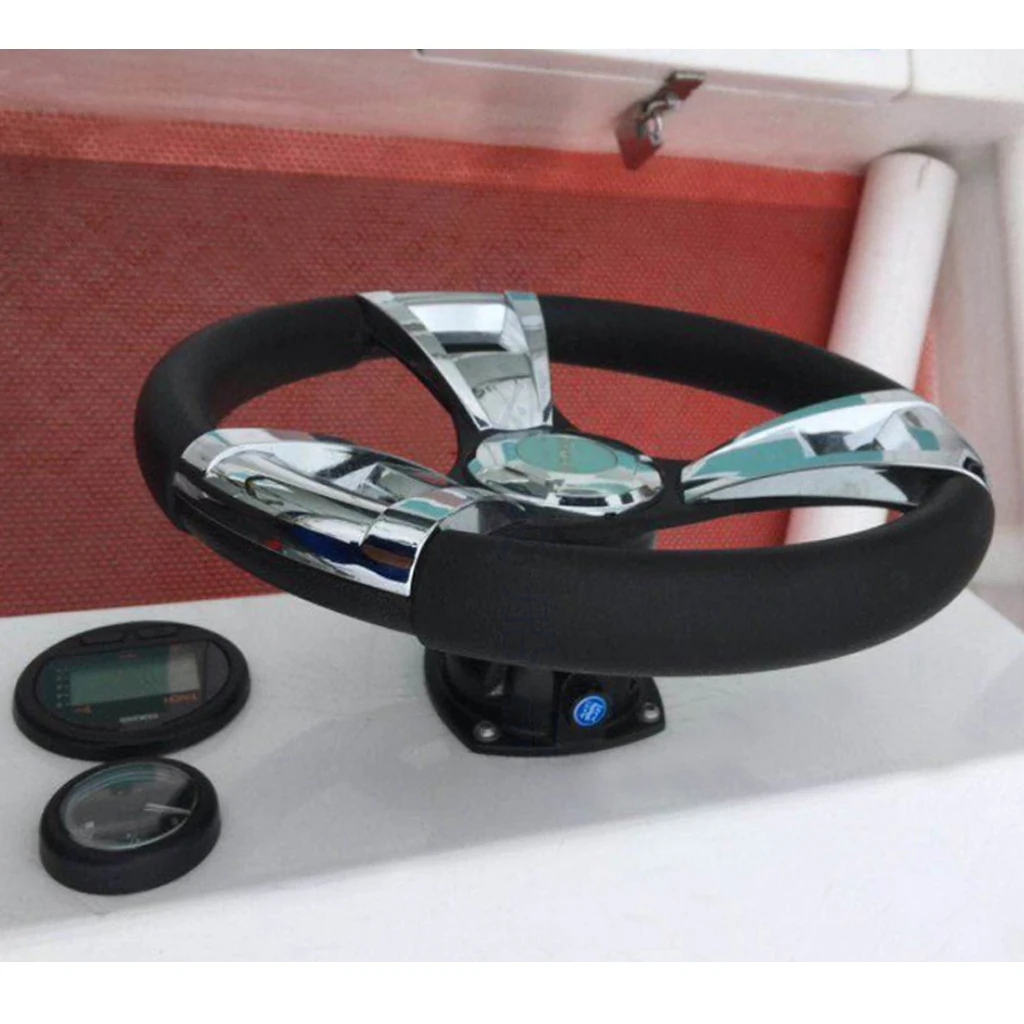 

350mm Boat Steering Wheel with Chromed ABS Spoke & Center Inserts Keyed Hub