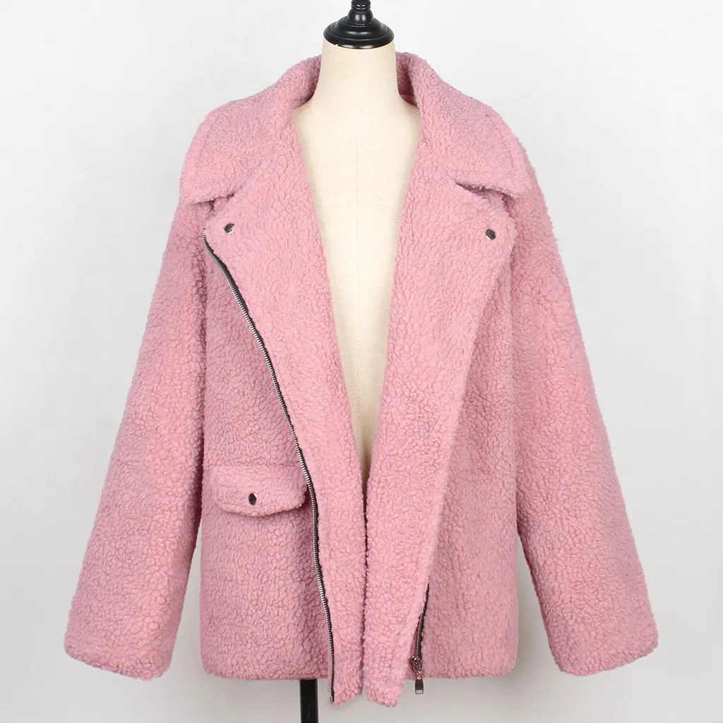 Плюшевое пальто, женская пушистая куртка, осенняя плюшевая Толстая Повседневная куртка на молнии, большие размеры, зимнее пальто из искусственного меха ягненка, Женское пальто# y4