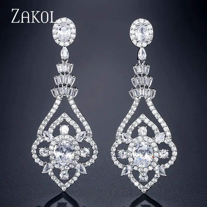 

ZAKOL Elegant AAA Cubic Zirconia Flower Drop Earrings for Women Bridal Wedding Dinner Anniversary Jewelry FSEP2334