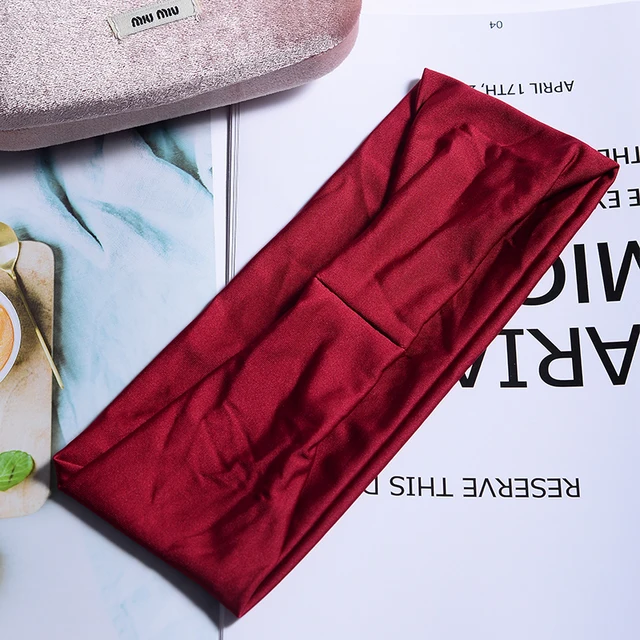 Women Headband Twist Turban Solid Wide Knitted Knotted Yoga Twisted Hairband Accessories For Turban Bandage Bandanas Hair Bands 02-Wine Red