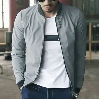 

2019 Autumn Men Fashion Casual Jacket Zipper Warm Winter Baseball Coat Slim Outwear Solid Overcoat