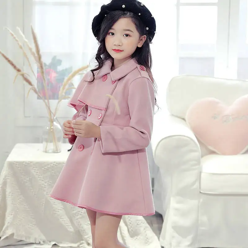 Шерстяное пальто для девочек от 4 до 12 лет зимние куртки новая Корейская версия одежды для больших детей, вельветовое плотное детское шерстяное пальто
