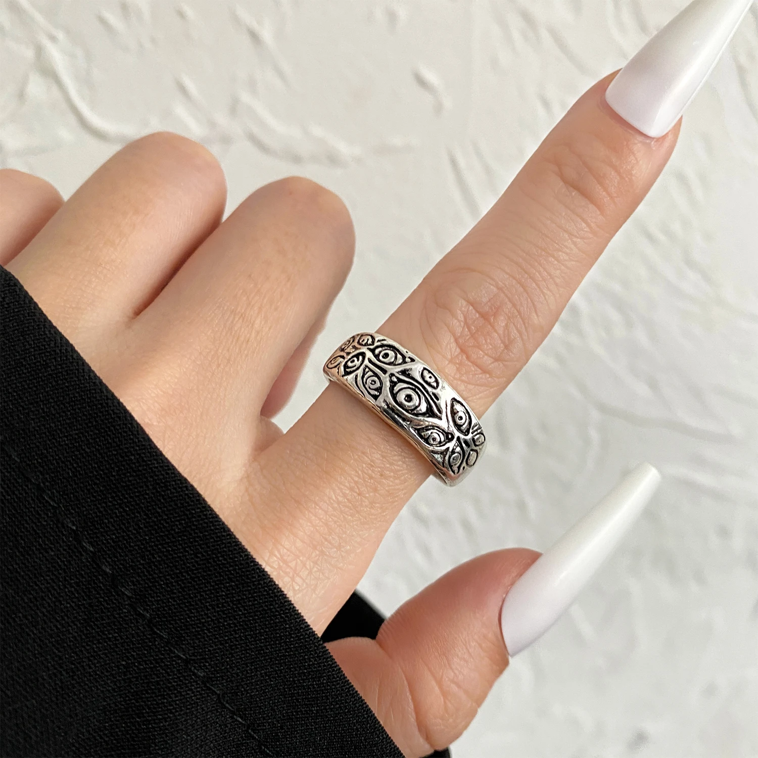 FNIO Vintage Punk Carved Eyes Mens Ring Finger Jewelry Hip Hop Rock Culture Ring Unisex Women Male Party Metal Rings Accessories finger jewelry
