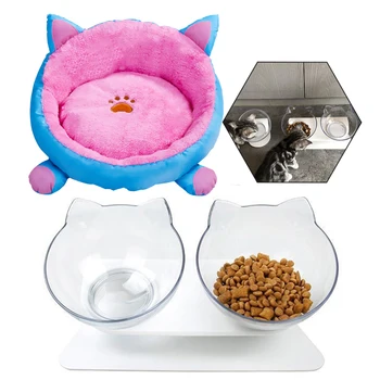

Overhead Cat Bowl Pet Feeder Cat Bowl With Stand Transparent Cat Ear Shaped Pet Bed Washable Dog Cat Sleeping Bed Pet Cushion