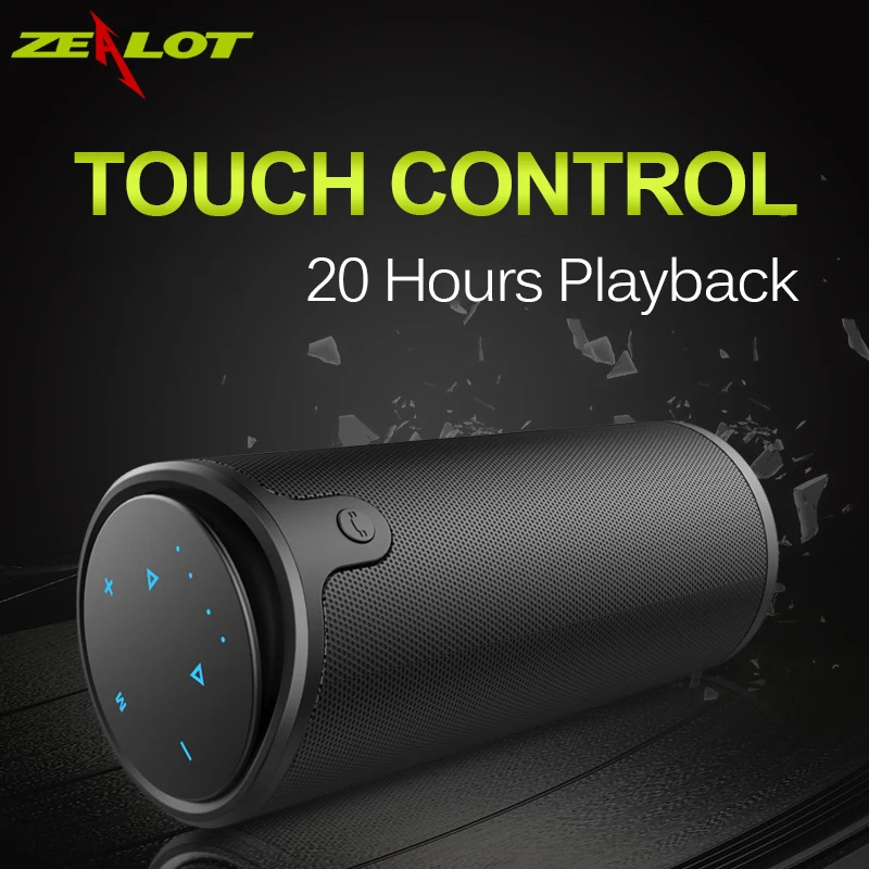 ZEALOT S8 HiFi стерео беспроводной Bluetooth динамик+ внешний аккумулятор с сенсорным управлением наружный сабвуфер Поддержка TF карта AUX Громкая связь