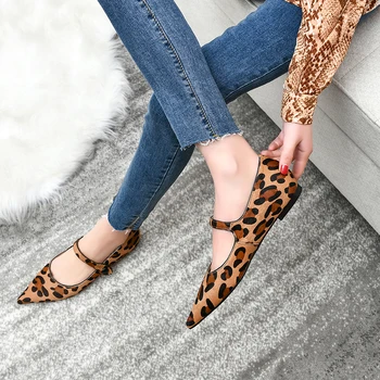 

INS hot women pumps Natural leather 22-24.5cm ladies shoes Internet celebrity Mary Jane Shoes Combed horsehair leopard print