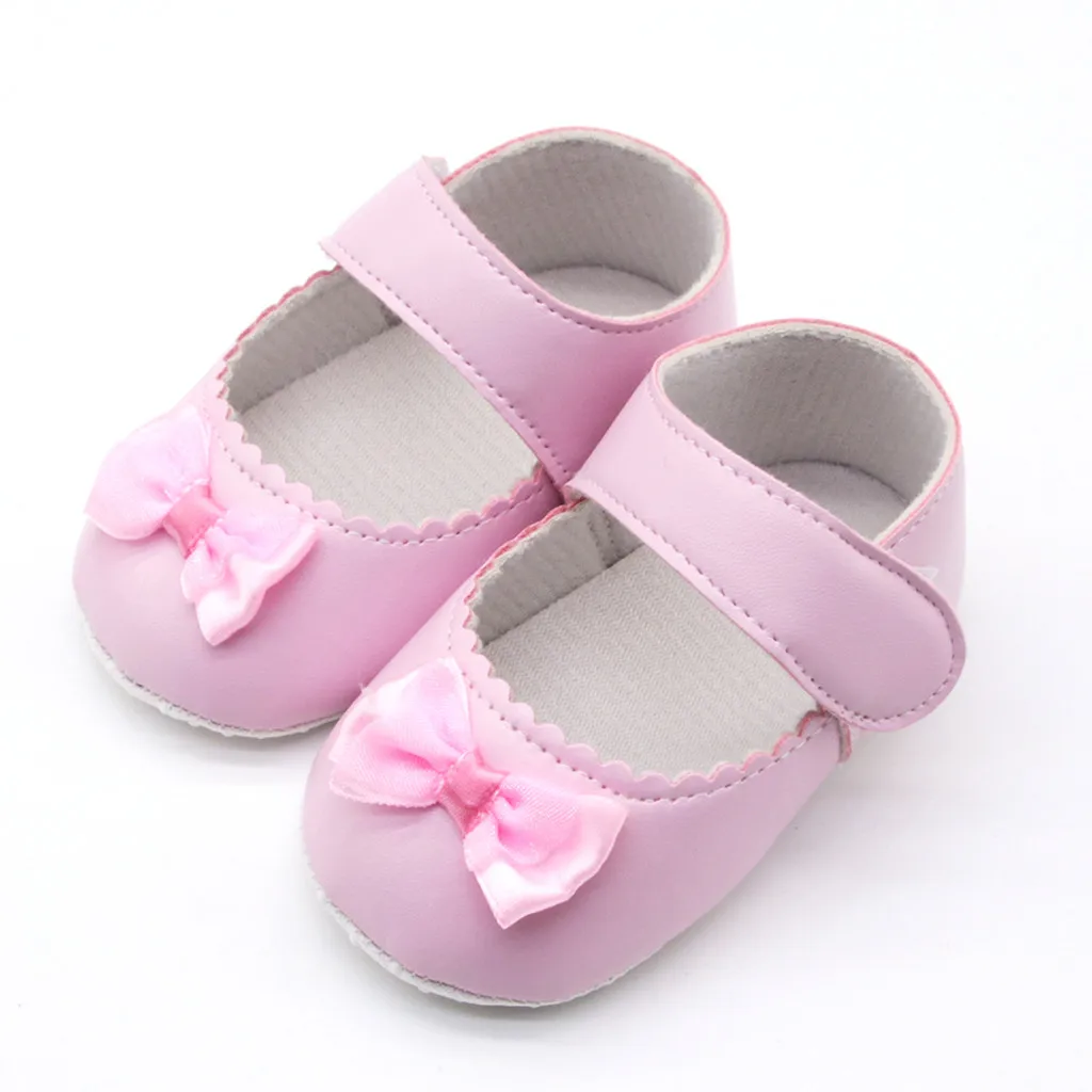 Newborn Baby Shoes Autumn Bow Solid First Walker Anti Slip Soft Sole Baby Girl Shoes Pink White Casual Toddler Shoes For 0-18M