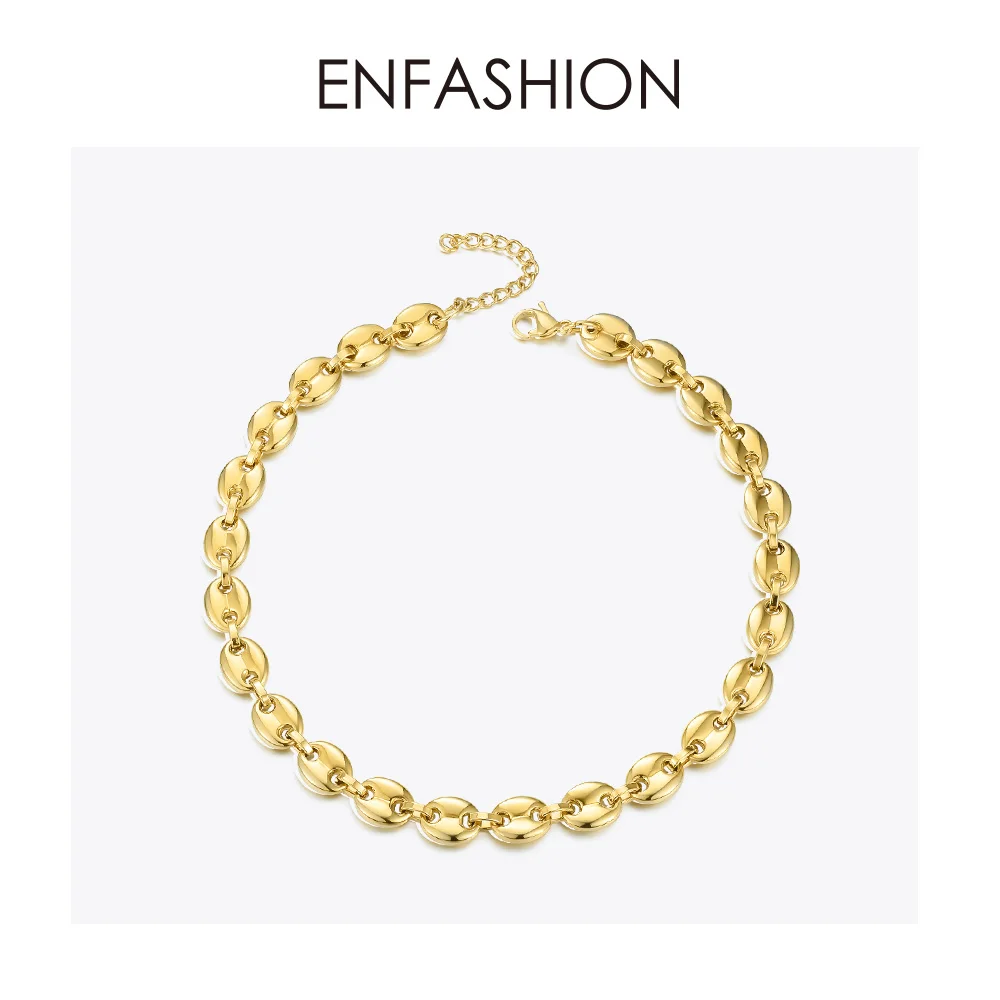 Online Enmoda Punk café granos enlace cadena gargantilla collar mujer Acero inoxidable Color oro Hip Hop Rock collares para hombre, joyería P3022